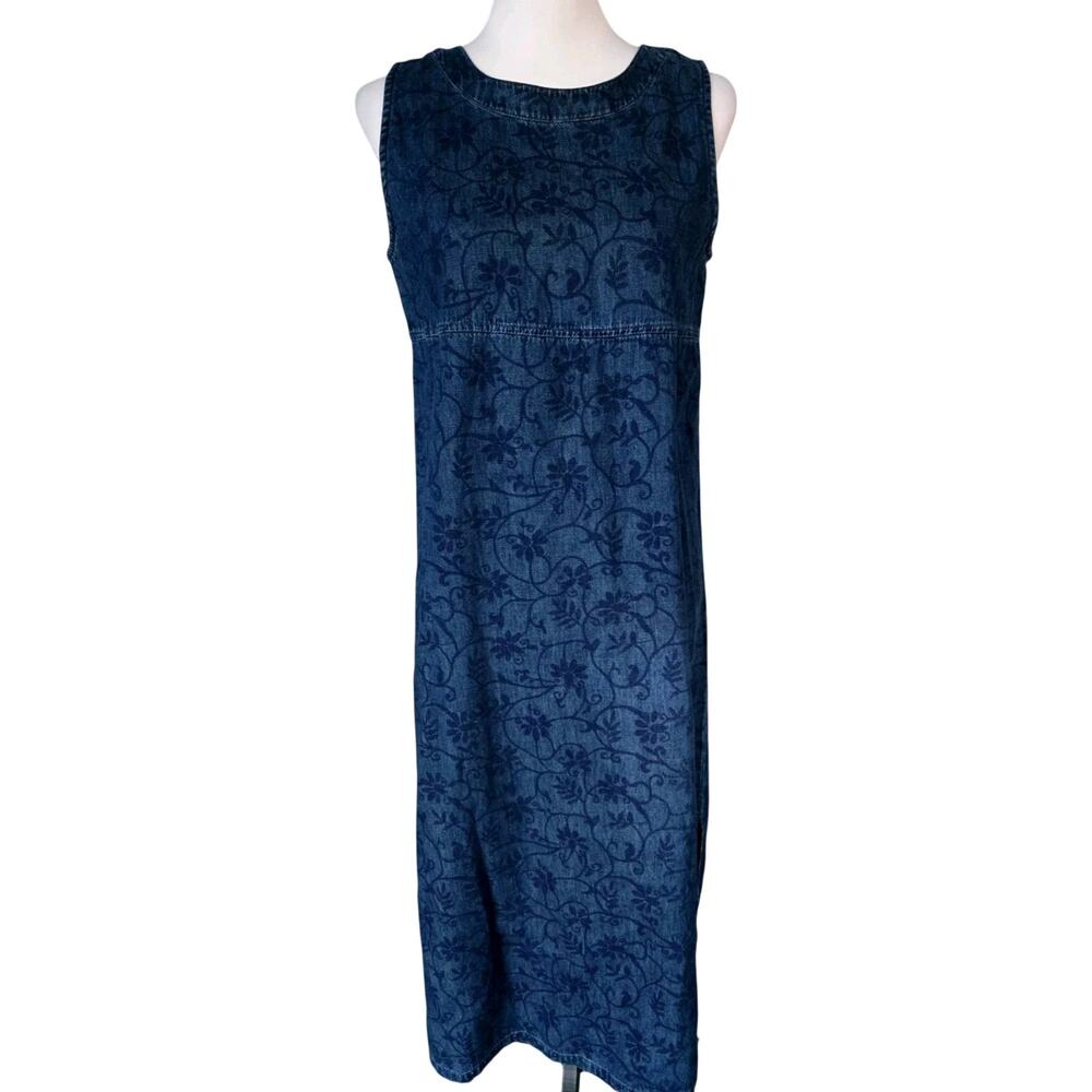 Vintage Denim Maxi Floral Modest Karin Stevens Petites 100% Cotton Sz 8